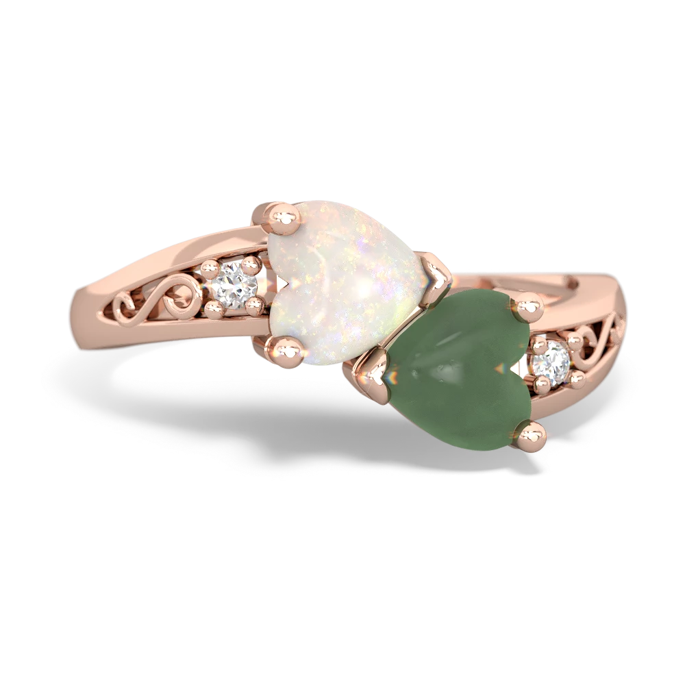 Opal Snuggling Hearts 14K Rose Gold ring R2178