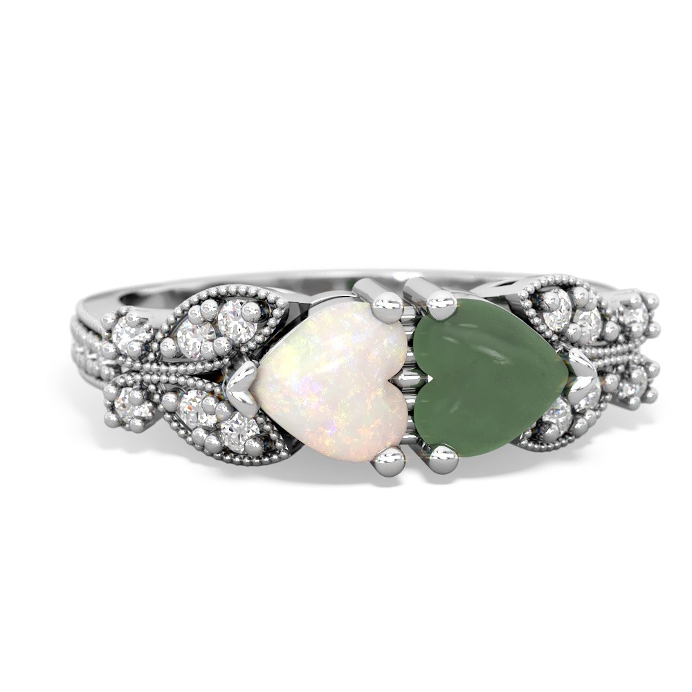 Opal Diamond Butterflies 14K White Gold ring R5601