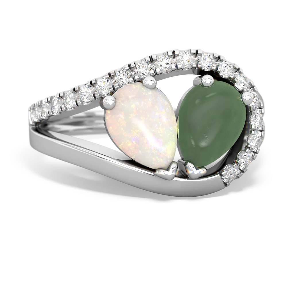 Opal Nestled Heart Keepsake 14K White Gold ring R5650