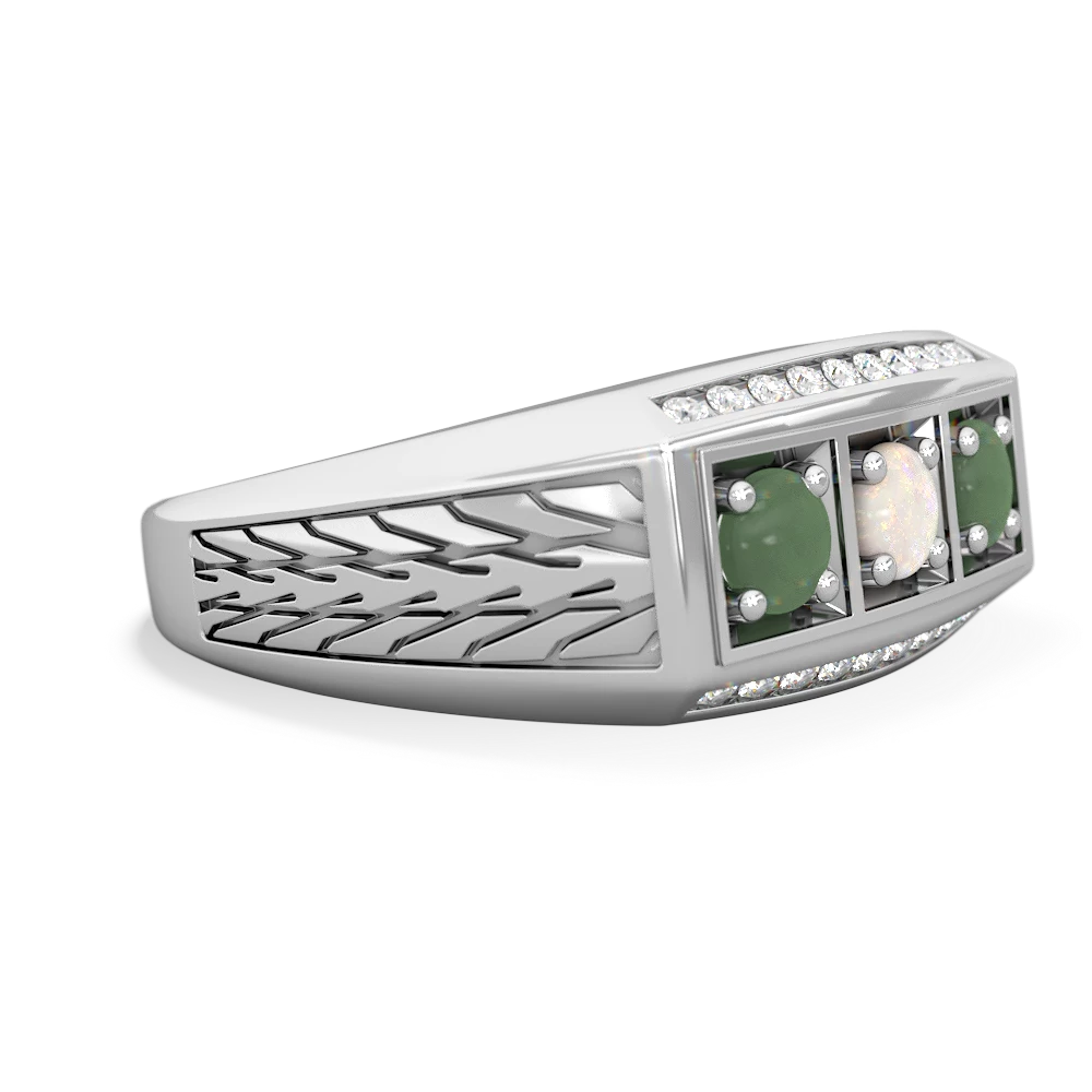 Opal Three Stone Tire Tread Men's 14K White Gold ring R0520