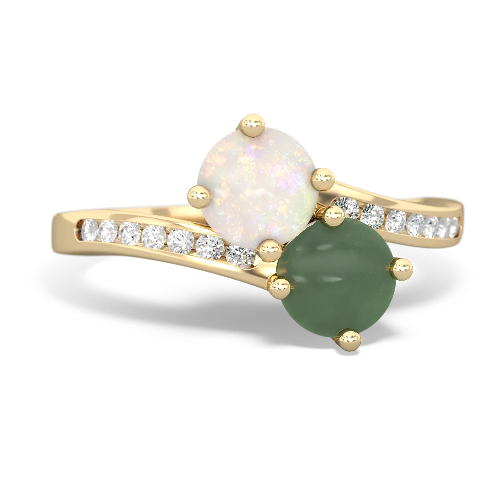 Opal Channel Set Two Stone 14K Yellow Gold ring R5303