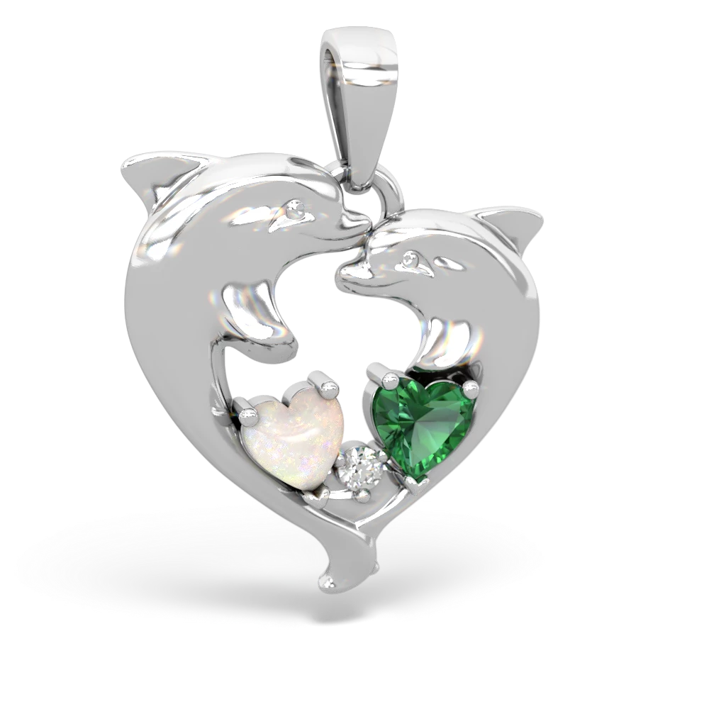 Opal Dolphin Heart 14K White Gold pendant P5820