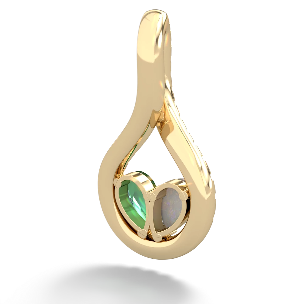 Opal Pave Twist 'One Heart' 14K Yellow Gold pendant P5360