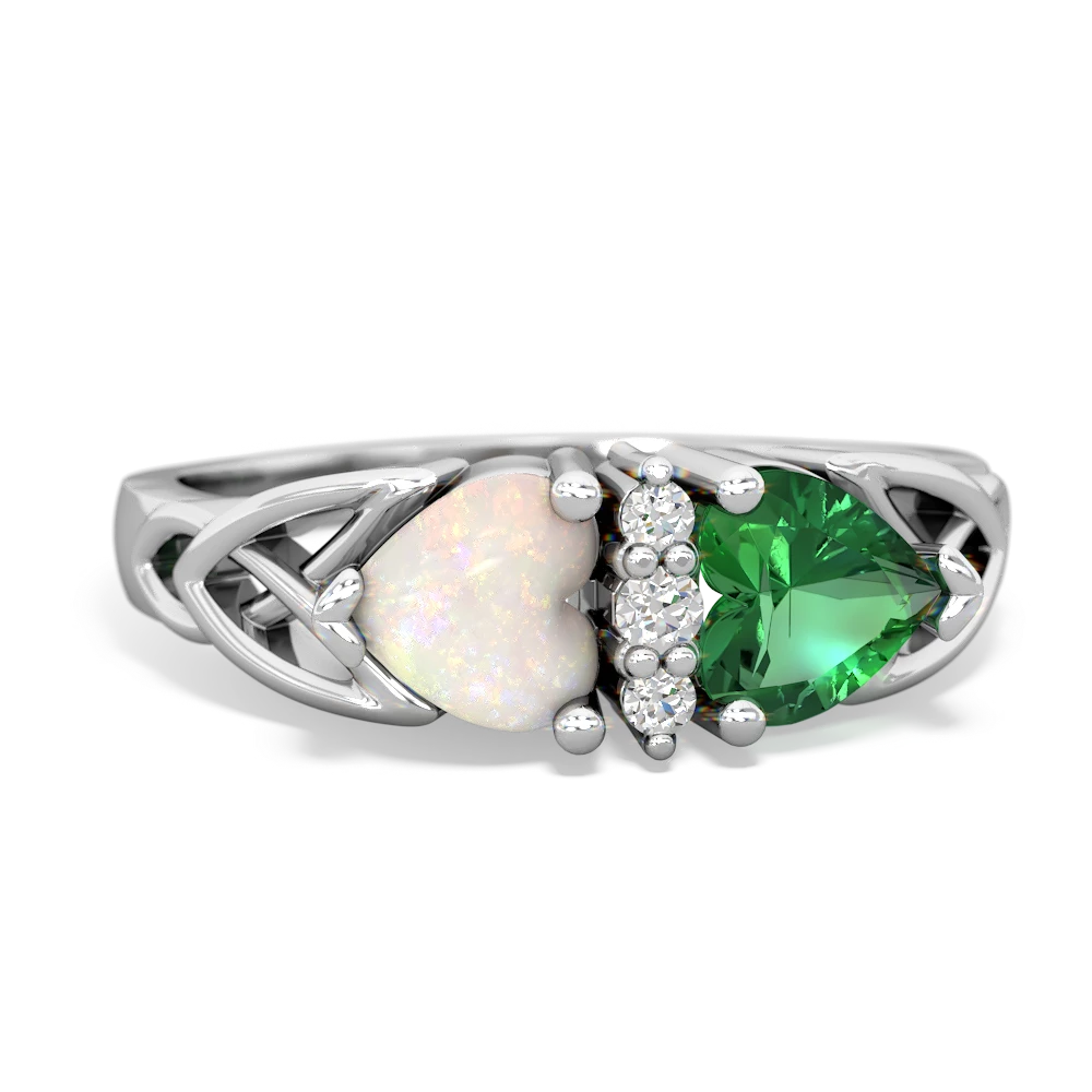 Opal Celtic Knot Double Heart 14K White Gold ring R5040