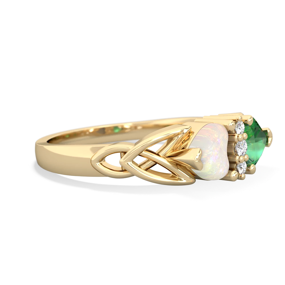 Opal Celtic Knot Double Heart 14K Yellow Gold ring R5040