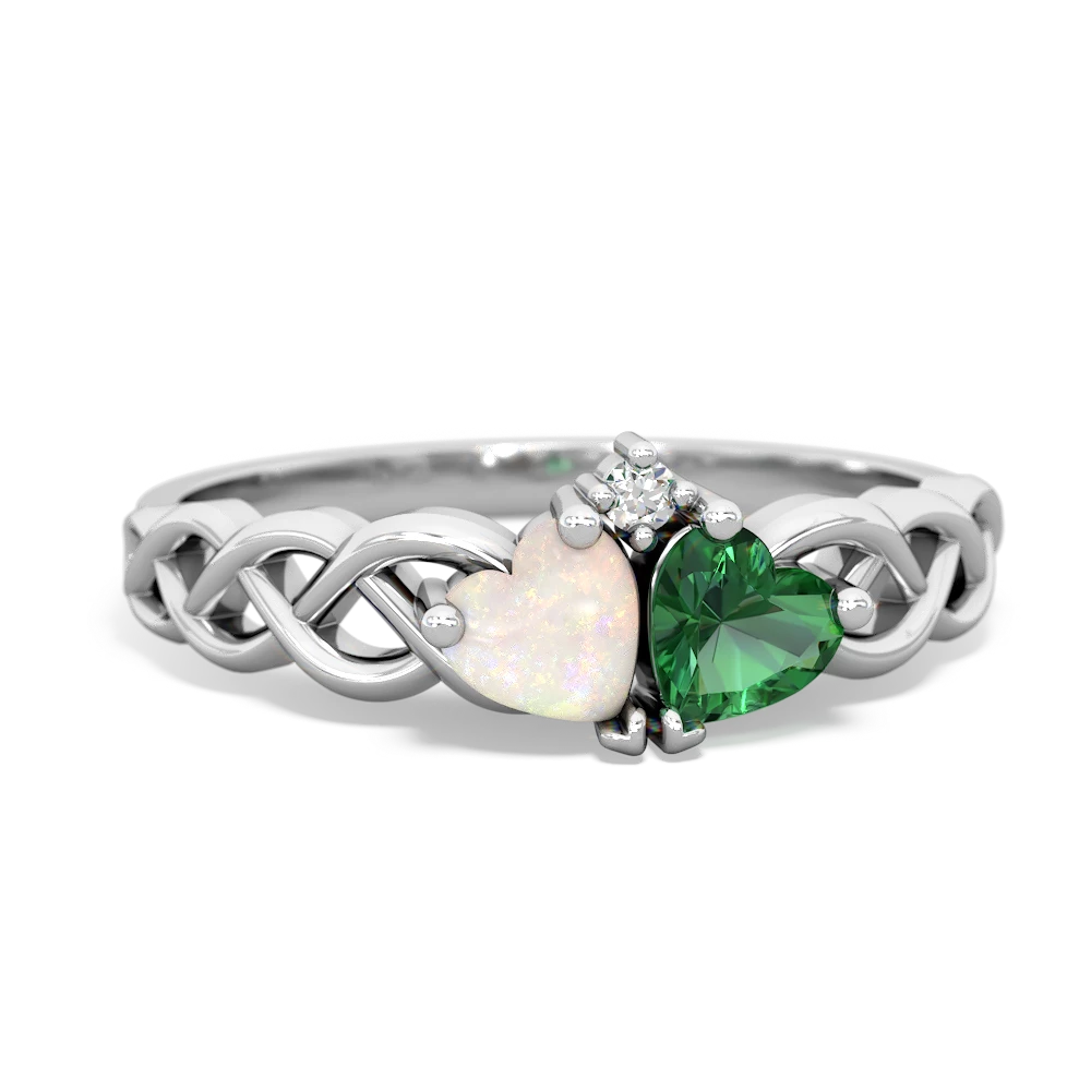 Opal Heart To Heart Braid 14K White Gold ring R5870