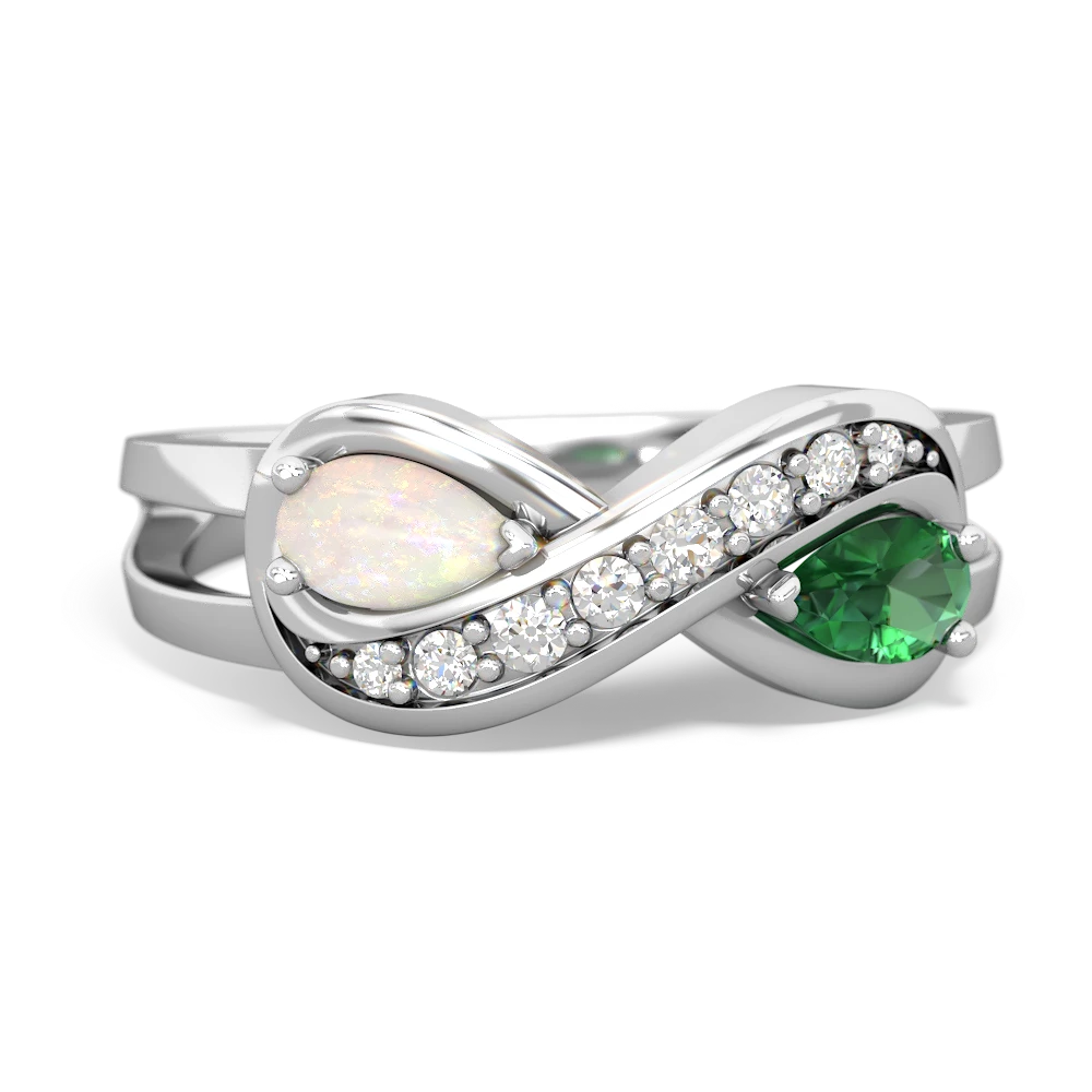 Opal Diamond Infinity 14K White Gold ring R5390