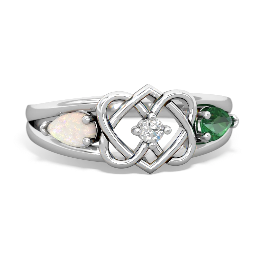 Opal Hearts Intertwined 14K White Gold ring R5880