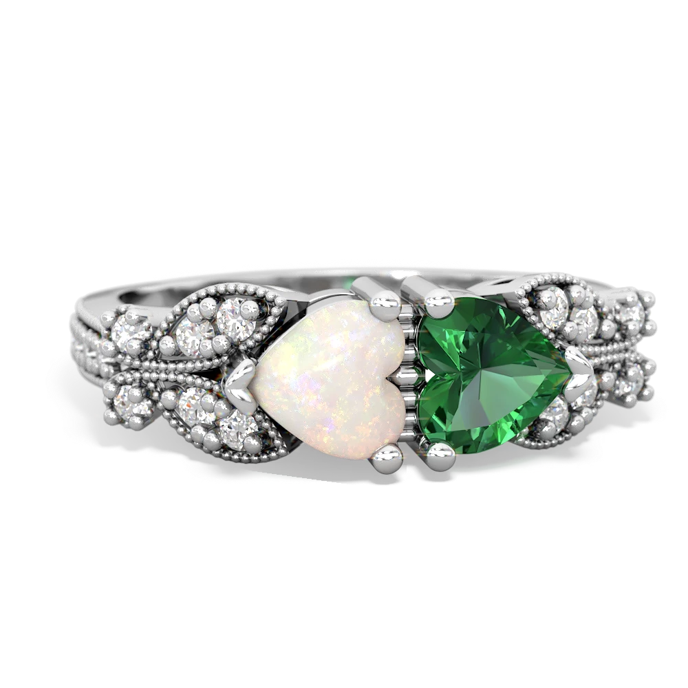 Opal Diamond Butterflies 14K White Gold ring R5601