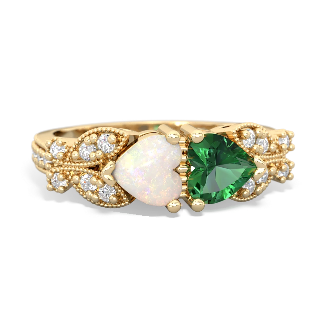 Opal Diamond Butterflies 14K Yellow Gold ring R5601