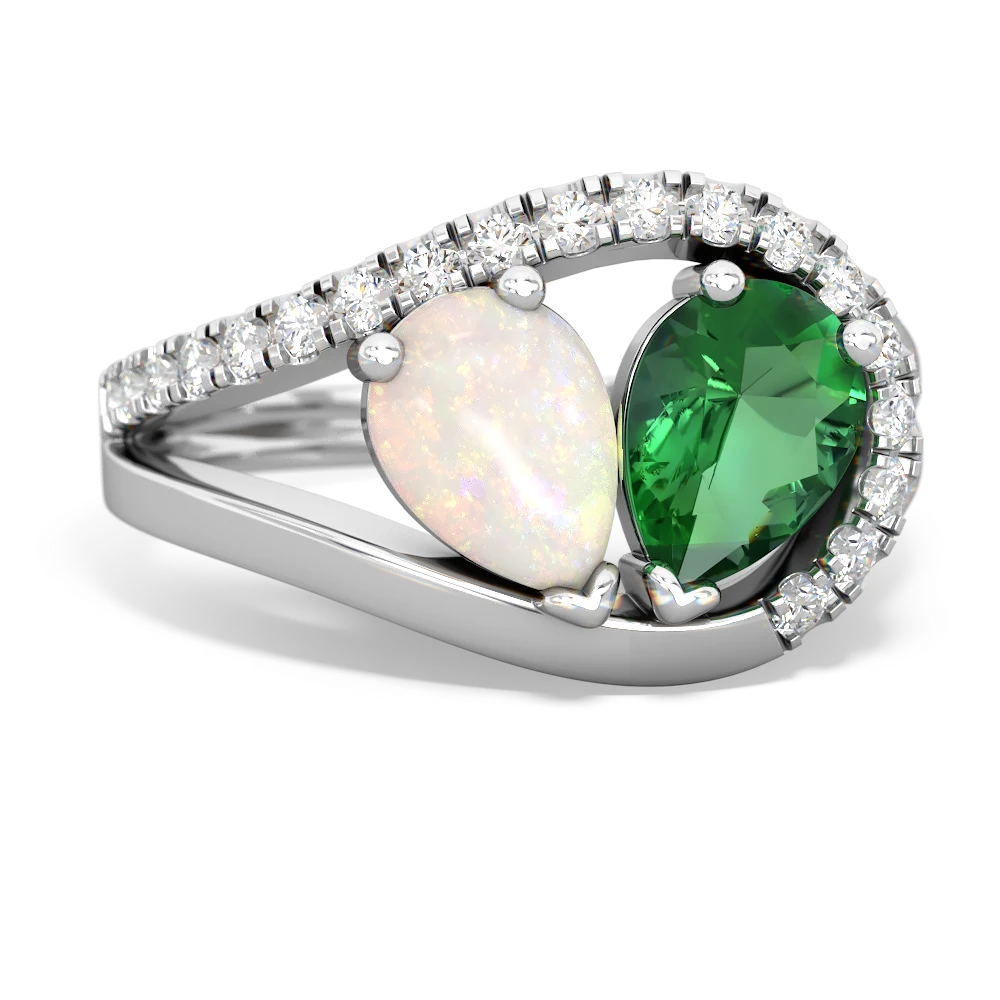 Opal Nestled Heart Keepsake 14K White Gold ring R5650