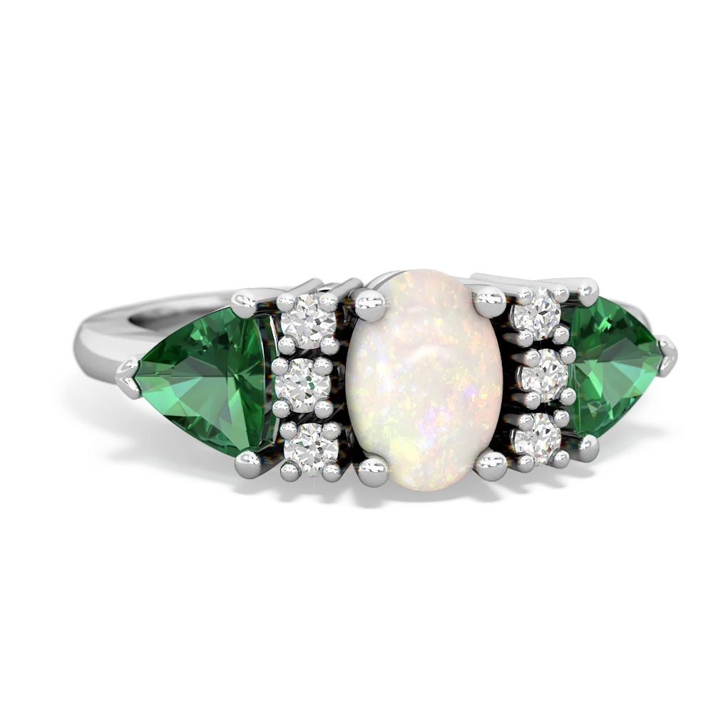 Opal Antique Style Three Stone 14K White Gold ring R2186