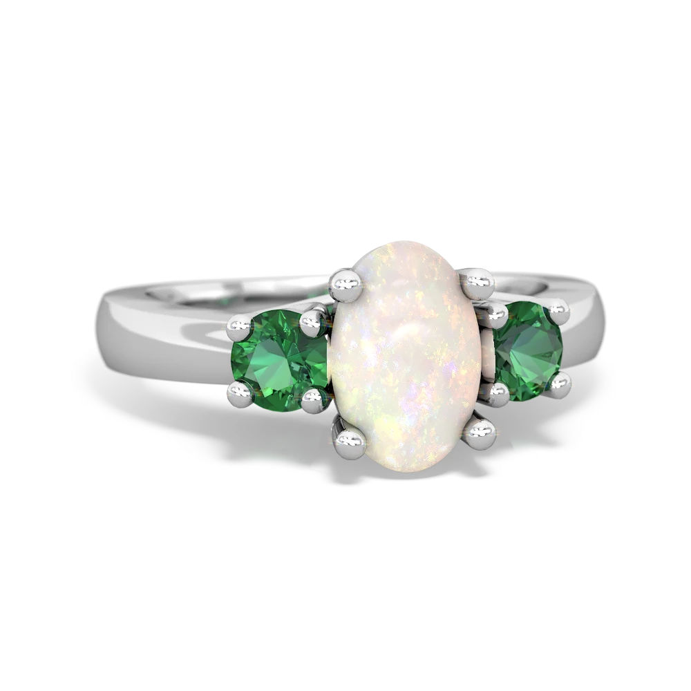 Opal Three Stone Oval Trellis 14K White Gold ring R4024