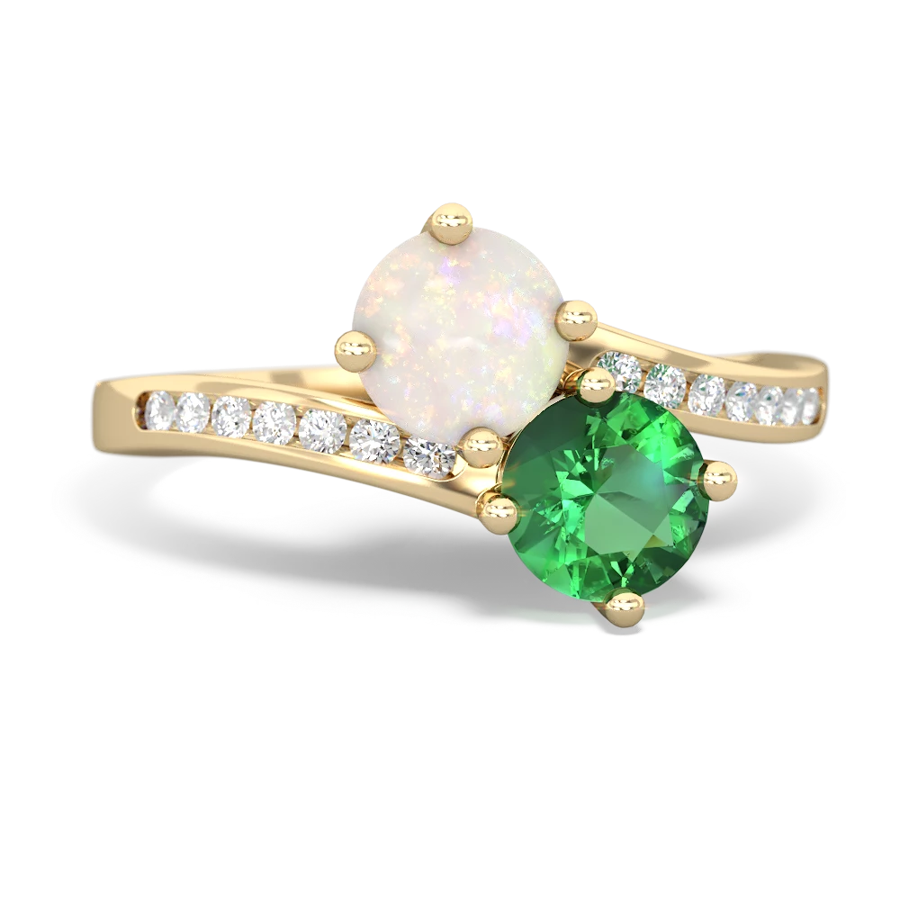 Opal Channel Set Two Stone 14K Yellow Gold ring R5303