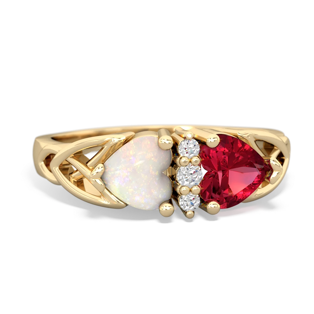 Opal Celtic Knot Double Heart 14K Yellow Gold ring R5040
