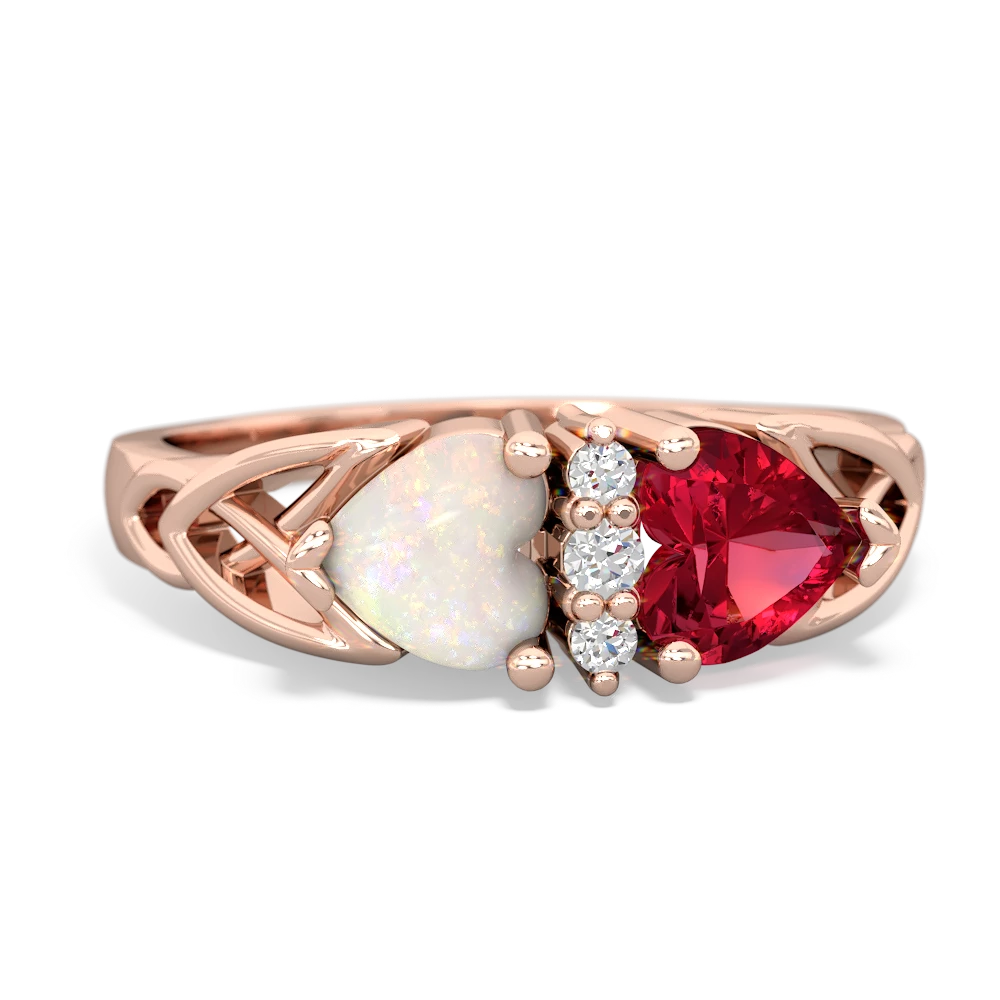 Opal Celtic Knot Double Heart 14K Rose Gold ring R5040