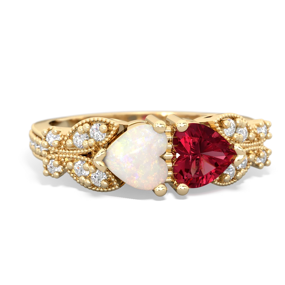 Opal Diamond Butterflies 14K Yellow Gold ring R5601