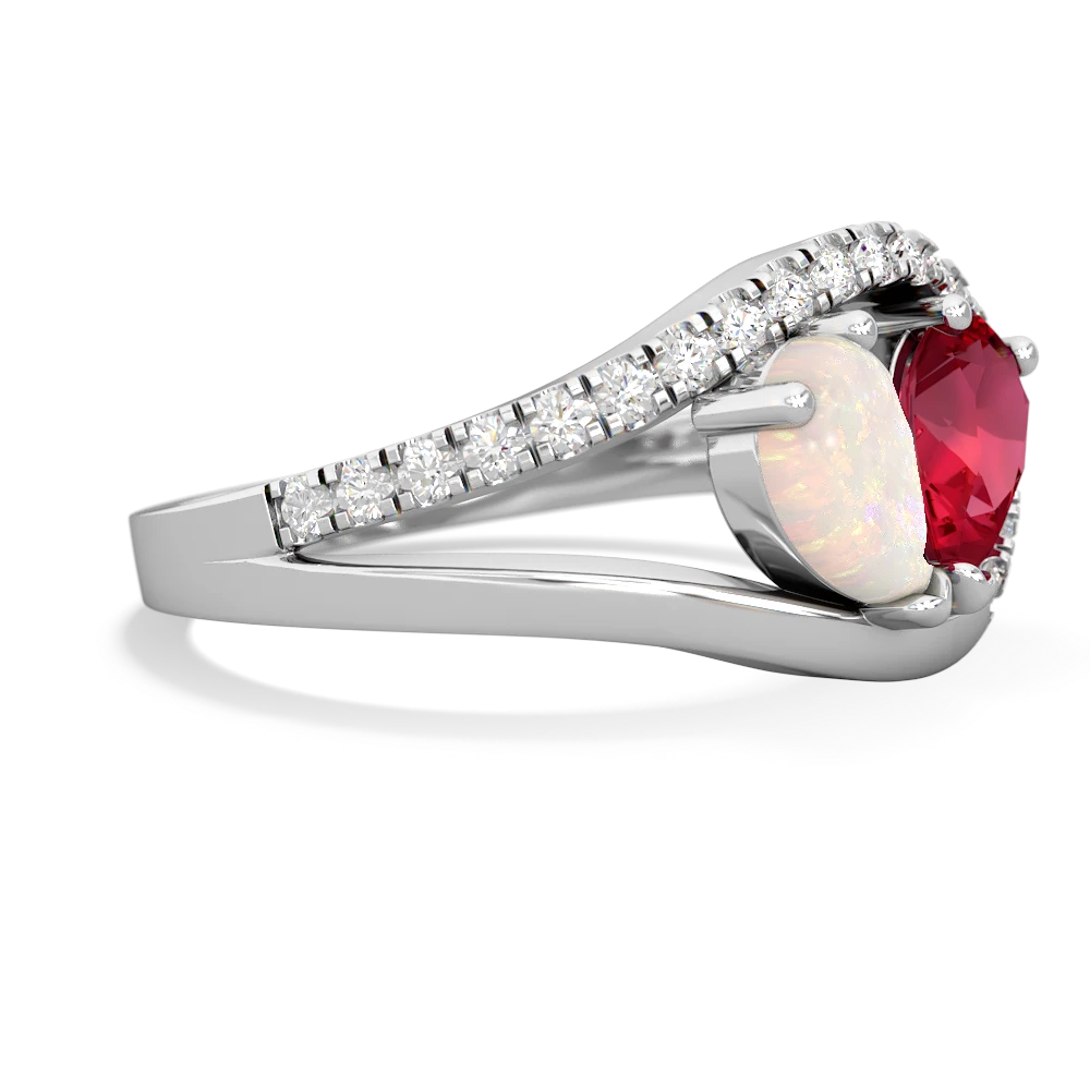 Opal Nestled Heart Keepsake 14K White Gold ring R5650