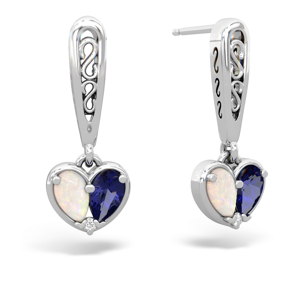 Opal Filligree Heart 14K White Gold earrings E5070