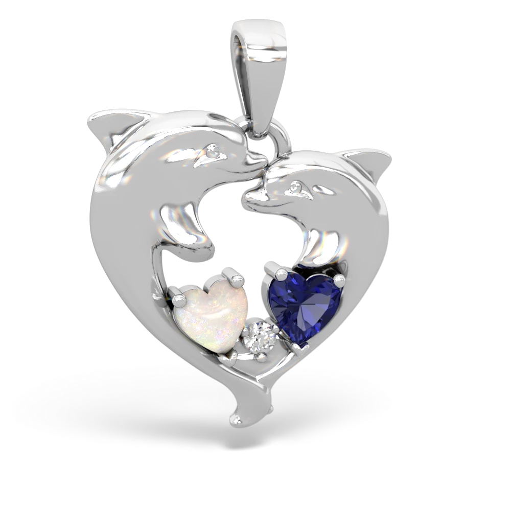 Opal Dolphin Heart 14K White Gold pendant P5820