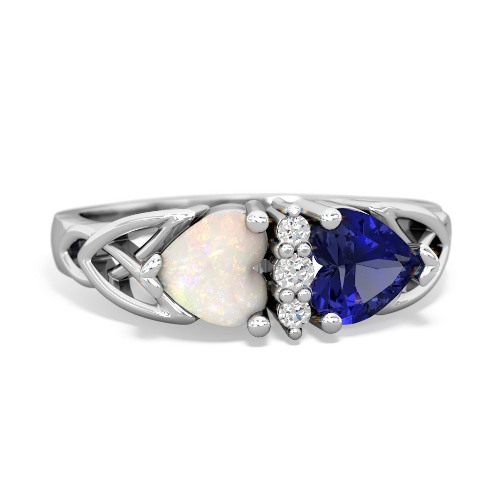 Opal Celtic Knot Double Heart 14K White Gold ring R5040