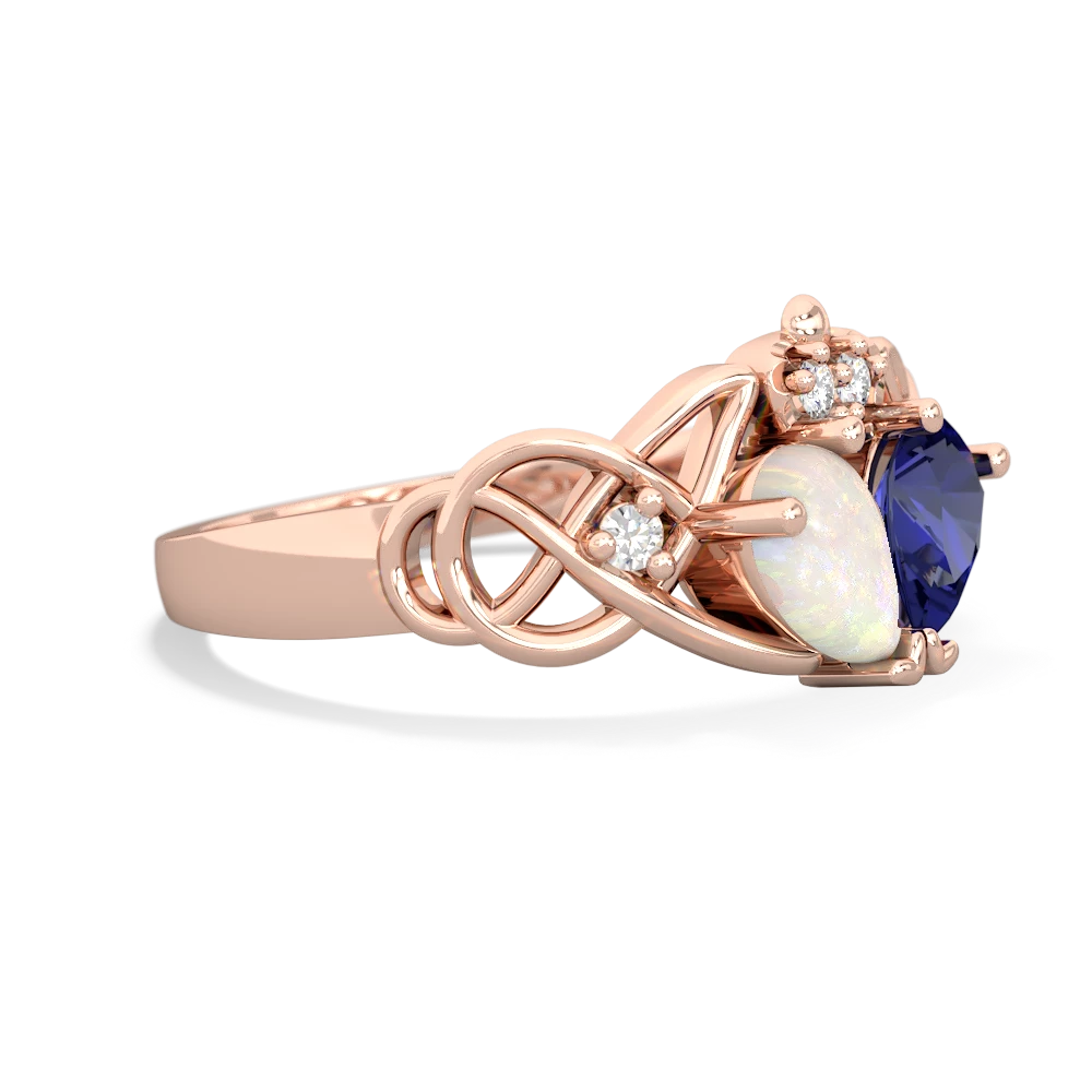 Opal 'One Heart' Celtic Knot Claddagh 14K Rose Gold ring R5322