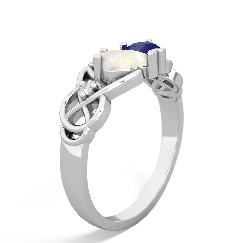 Opal 'One Heart' Celtic Knot Claddagh 14K White Gold ring R5322