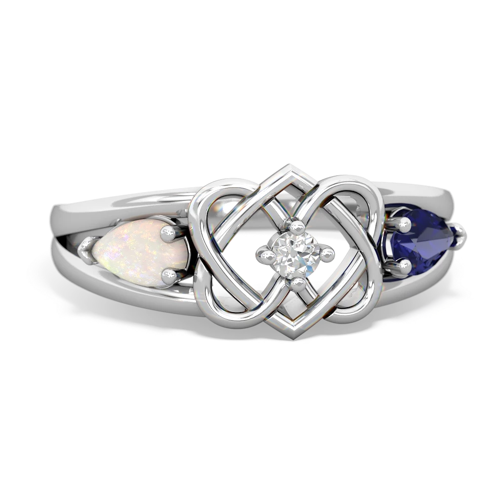 Opal Hearts Intertwined 14K White Gold ring R5880