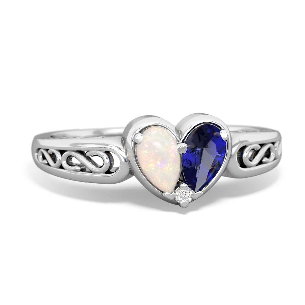 Opal Filligree 'One Heart' 14K White Gold ring R5070