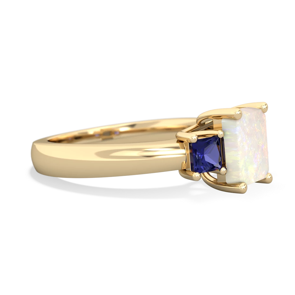 Opal Three Stone Emerald-Cut Trellis 14K Yellow Gold ring R4021