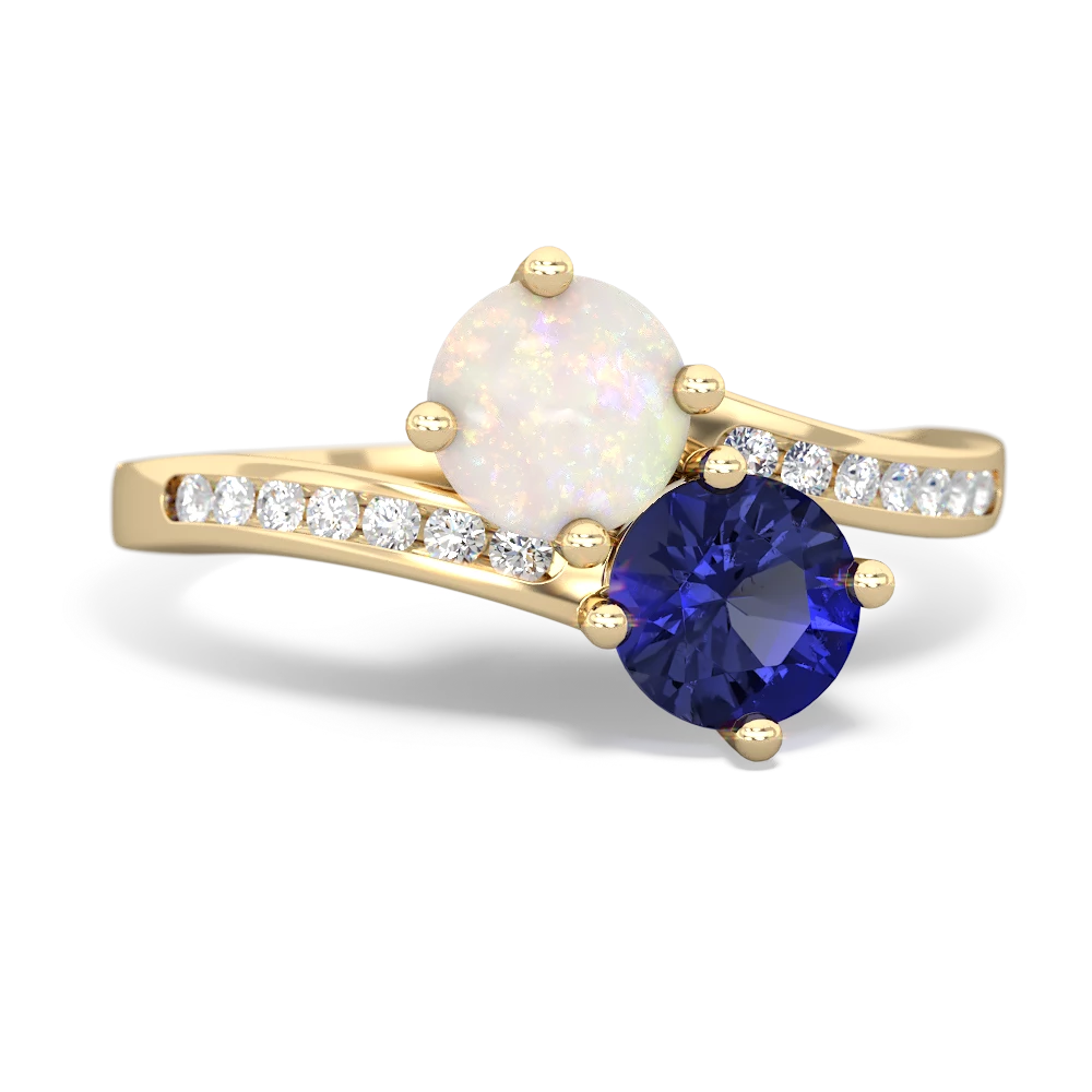 Opal Channel Set Two Stone 14K Yellow Gold ring R5303