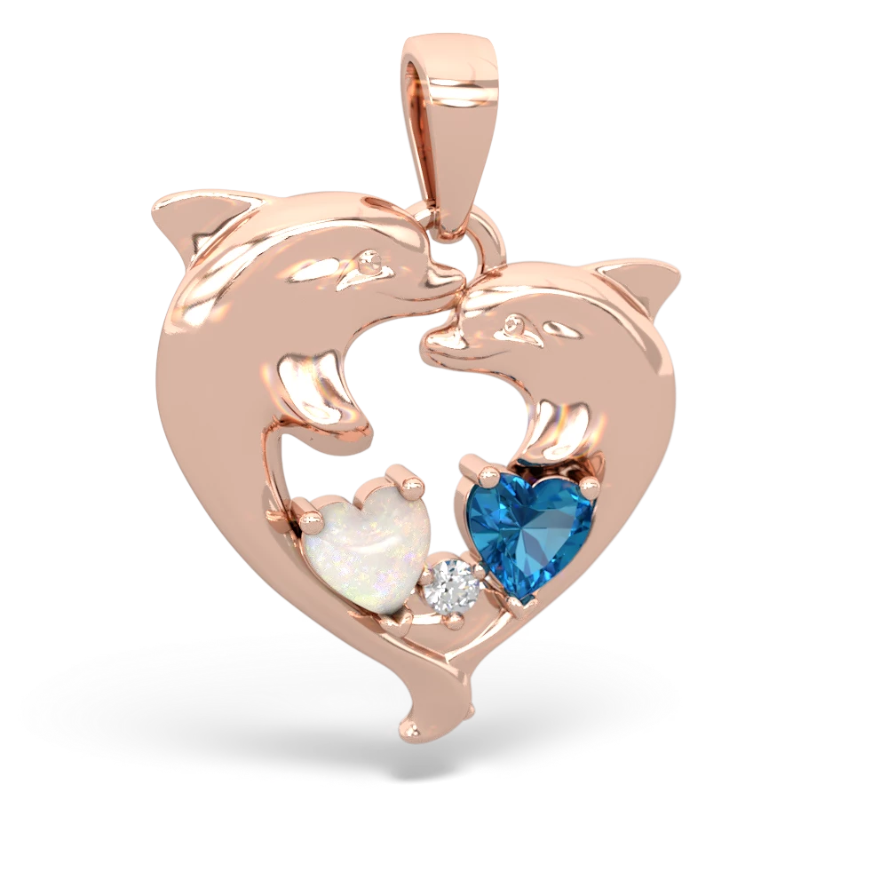 Opal Dolphin Heart 14K Rose Gold pendant P5820