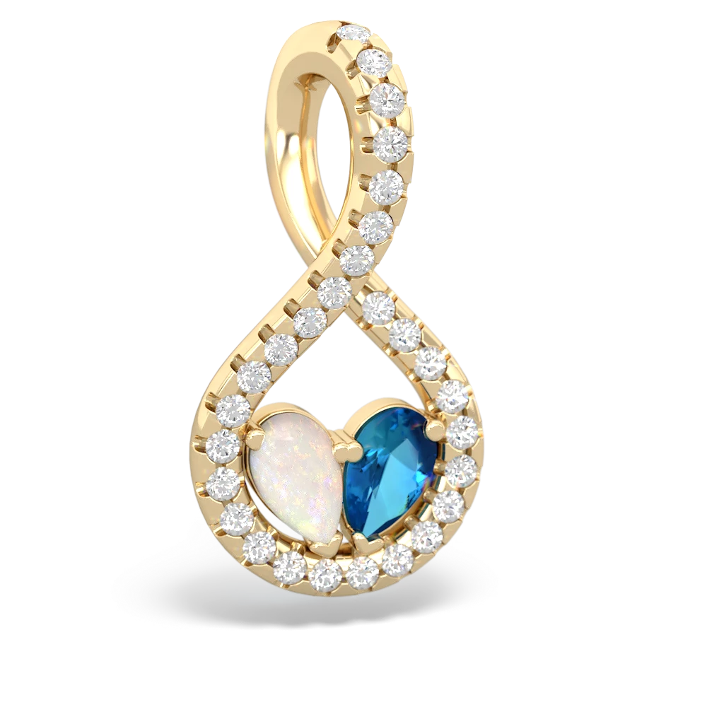 Opal Pave Twist 'One Heart' 14K Yellow Gold pendant P5360