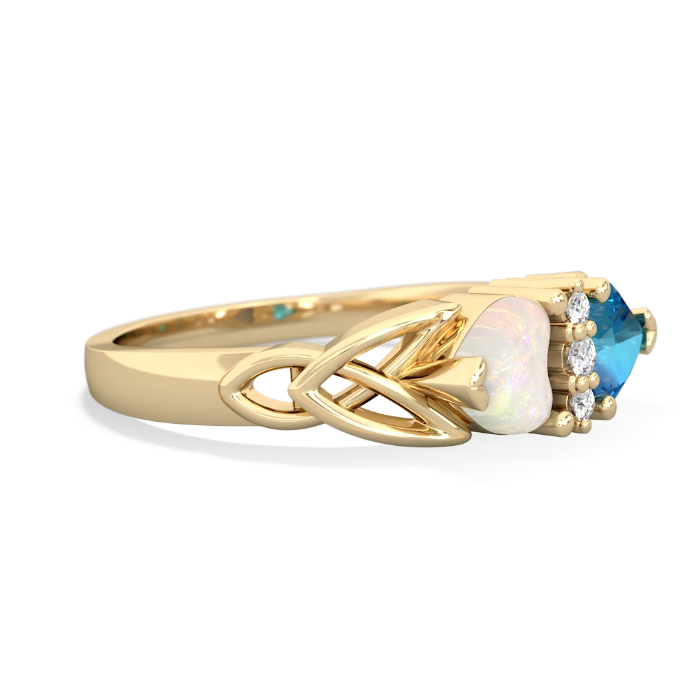 Opal Celtic Knot Double Heart 14K Yellow Gold ring R5040