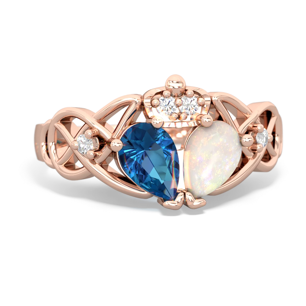 Opal 'One Heart' Celtic Knot Claddagh 14K Rose Gold ring R5322