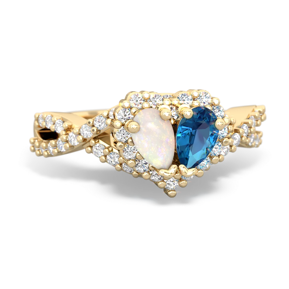 Opal Diamond Twist 'One Heart' 14K Yellow Gold ring R2640HRT