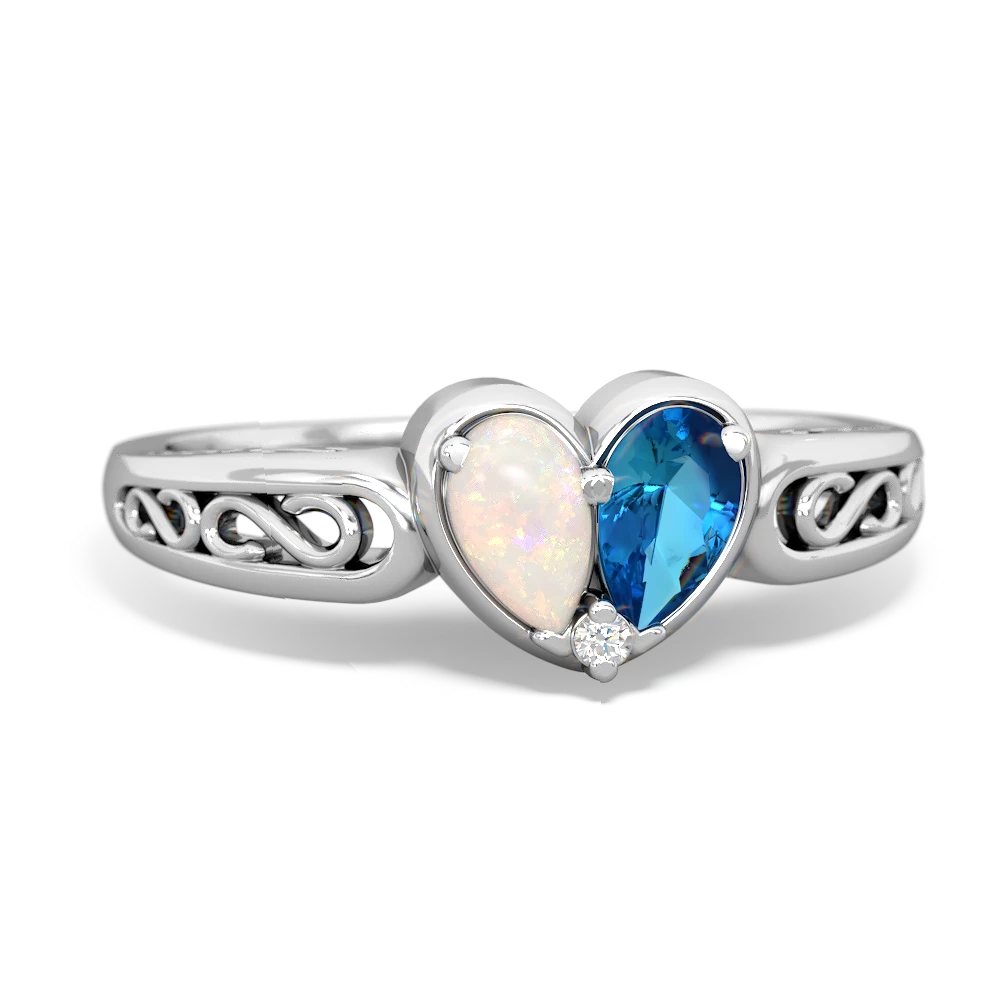 Opal Filligree 'One Heart' 14K White Gold ring R5070