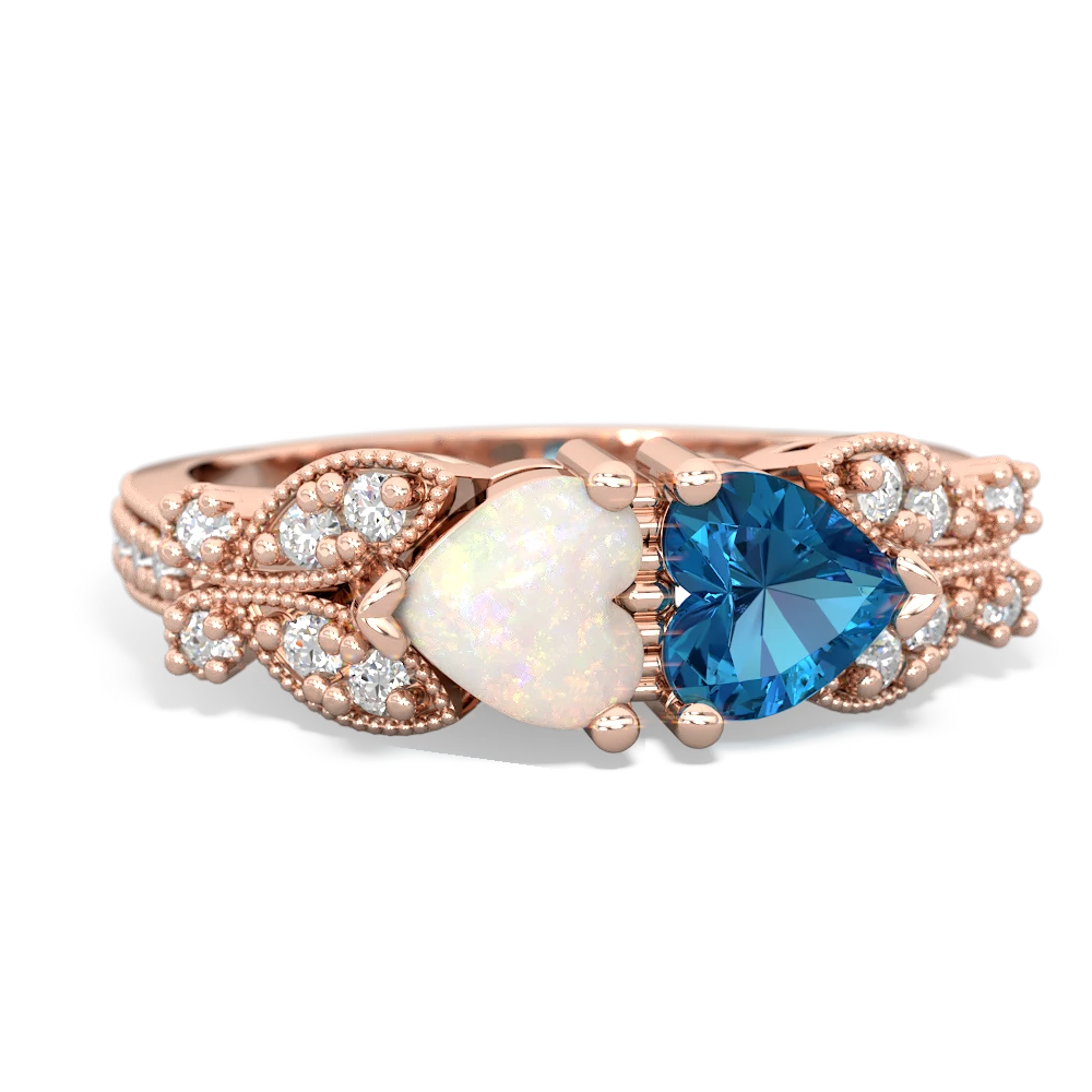 Opal Diamond Butterflies 14K Rose Gold ring R5601