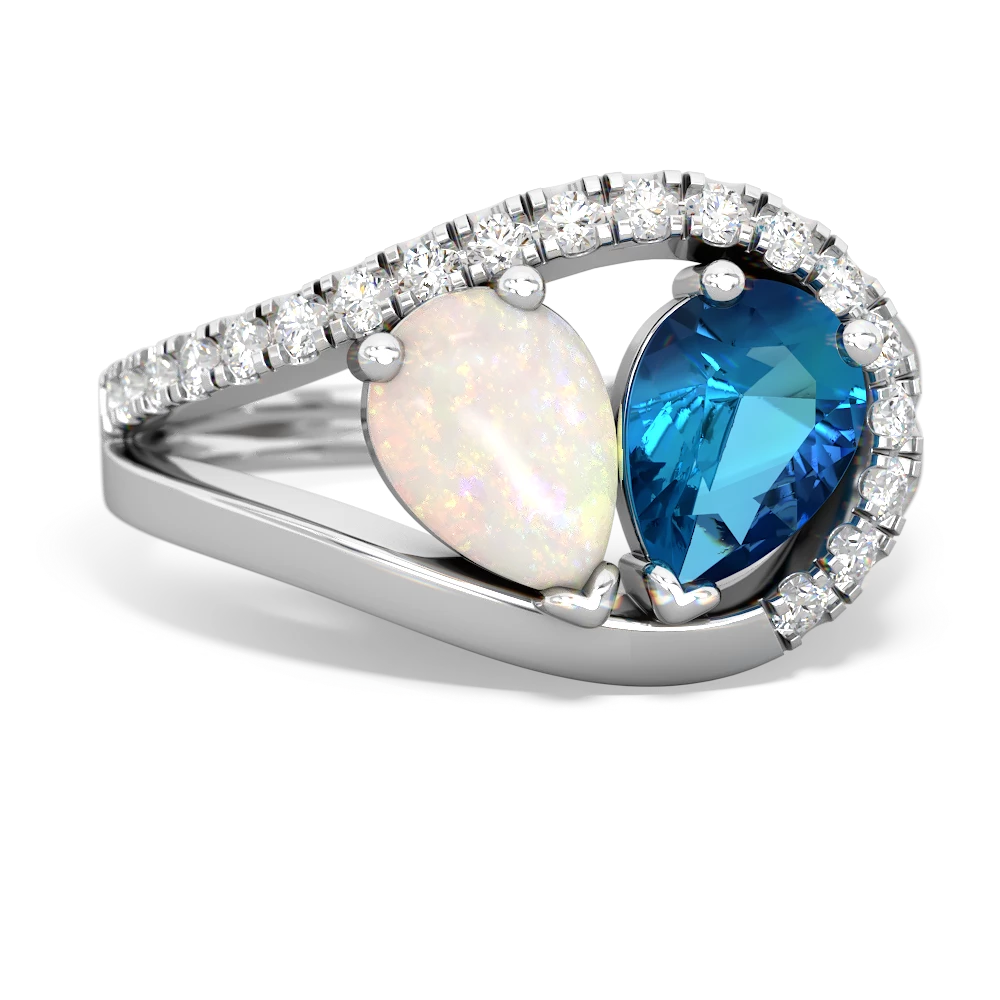 Opal Nestled Heart Keepsake 14K White Gold ring R5650