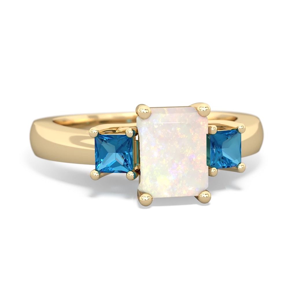 Opal Three Stone Emerald-Cut Trellis 14K Yellow Gold ring R4021