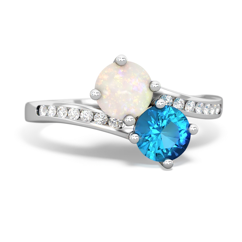 Opal Channel Set Two Stone 14K White Gold ring R5303