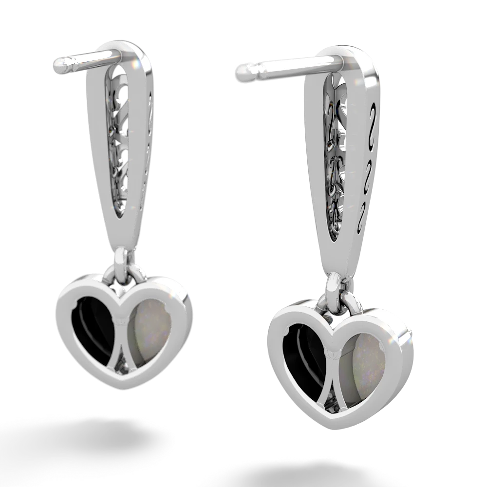 Opal Filligree Heart 14K White Gold earrings E5070