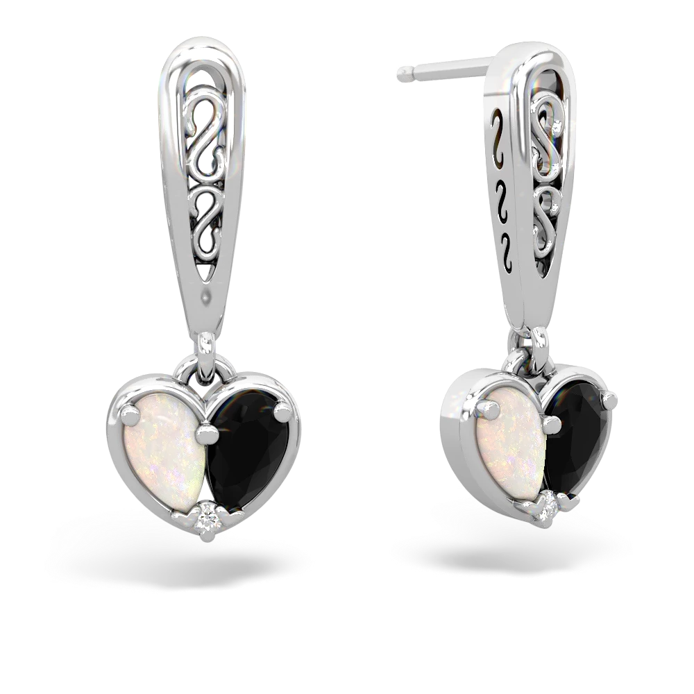 Opal Filligree Heart 14K White Gold earrings E5070