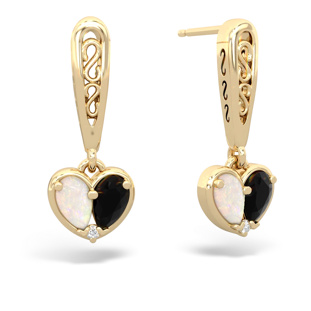 Opal Filligree Heart 14K Yellow Gold earrings E5070