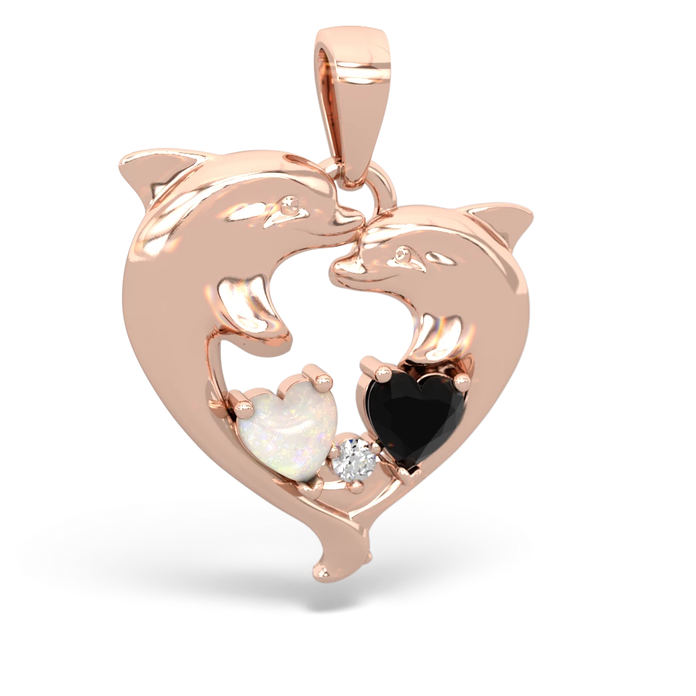 Opal Dolphin Heart 14K Rose Gold pendant P5820