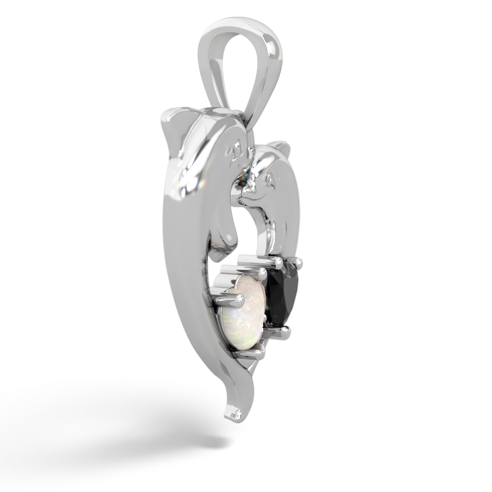 Opal Dolphin Heart 14K White Gold pendant P5820