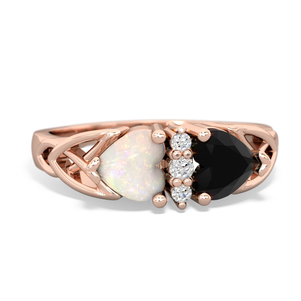 Opal Celtic Knot Double Heart 14K Rose Gold ring R5040