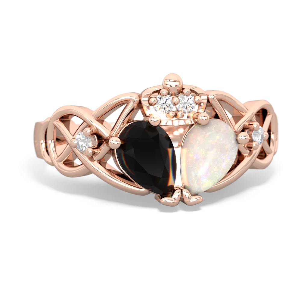 Opal 'One Heart' Celtic Knot Claddagh 14K Rose Gold ring R5322