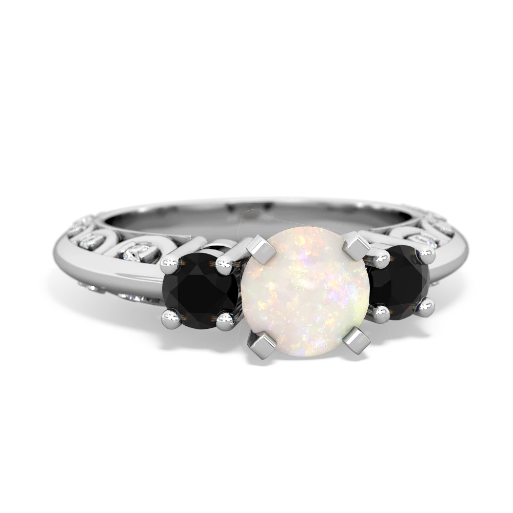 Opal Art Deco Eternal Embrace Engagement 14K White Gold ring C2003