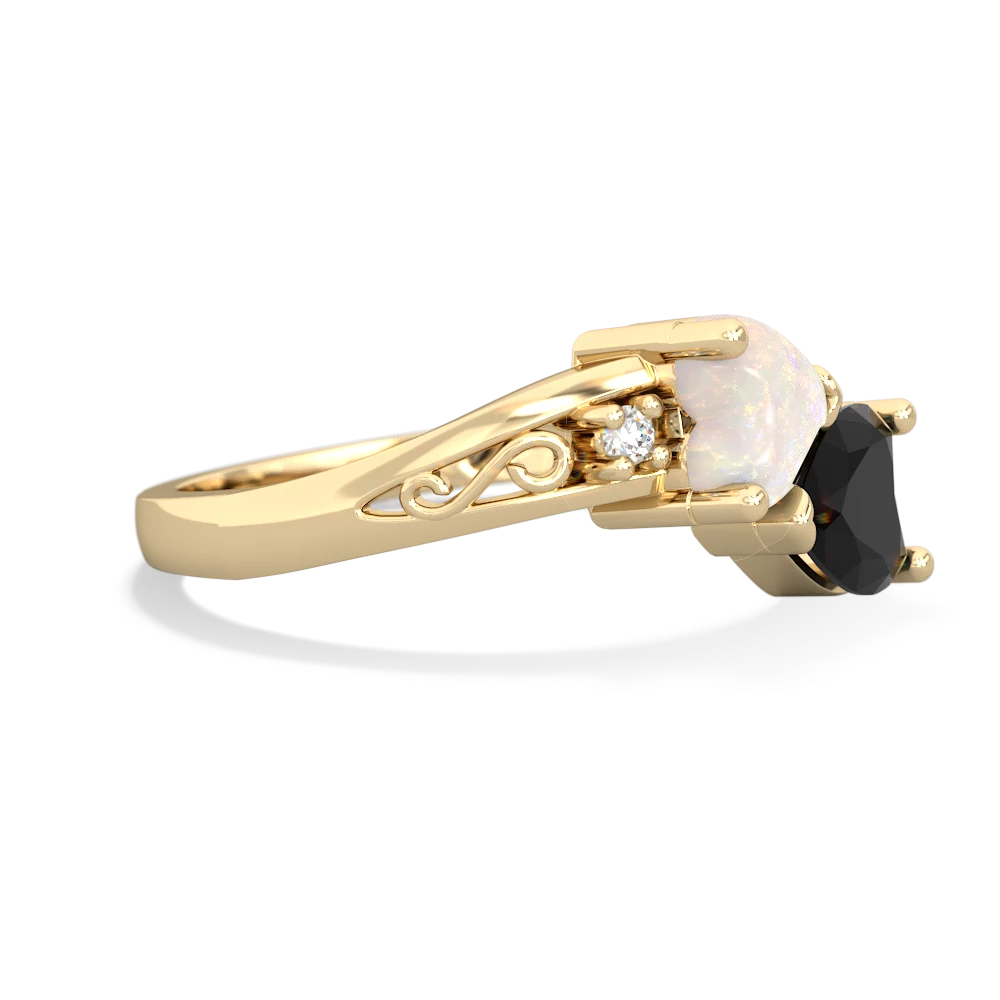 Opal Snuggling Hearts 14K Yellow Gold ring R2178